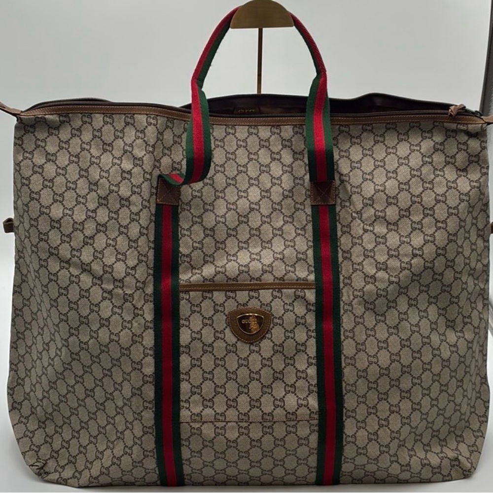Gucci Beige and Brown Tote with Red and Green Straps - Large